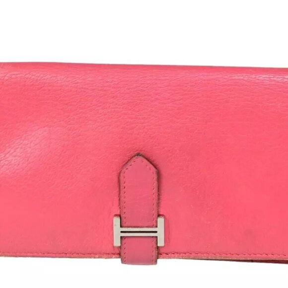 HERMES Bearn Long Bifold Wallet Purse Chevre Leather Pink France 61YG426 - Picture 1 of 15